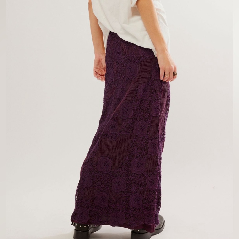 Free People Lace Embrace Column Skirt in Plum size Medium